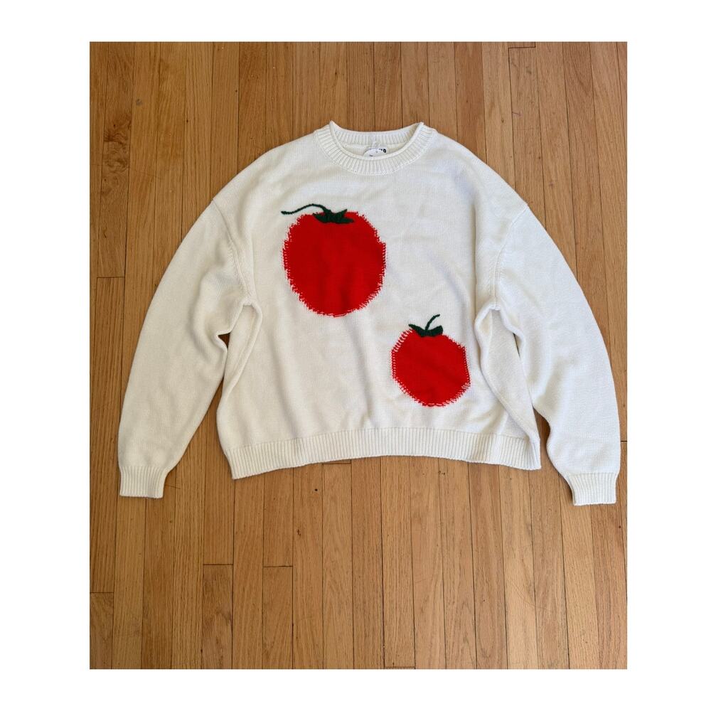 New STAUD Giada tomato-print crewneck sweater in Ivory S